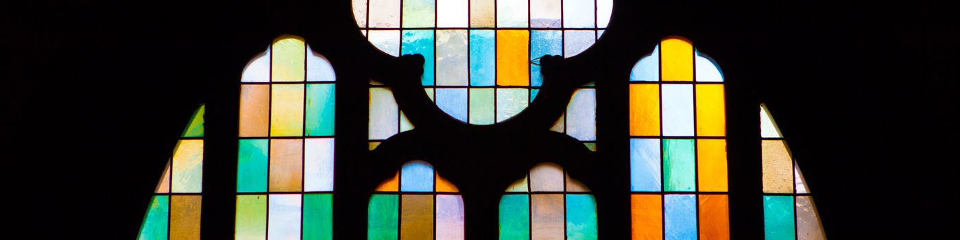 Colorful slices in a church window.