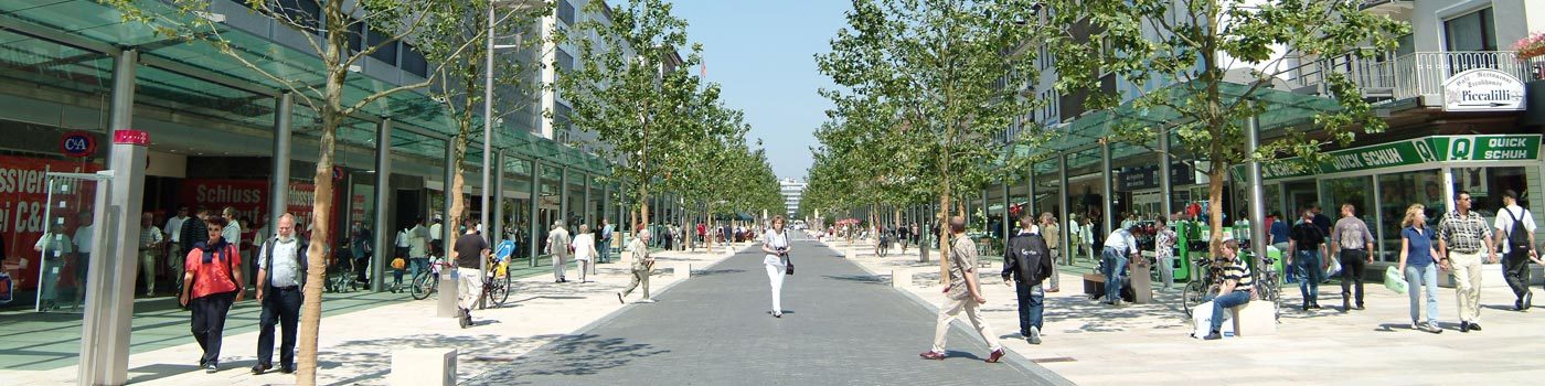 A pedestrian zone with passersby.