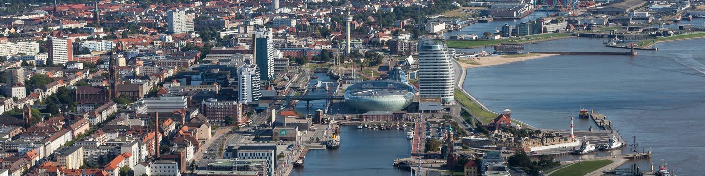 Aerial view of the harbor city Bremerhaven