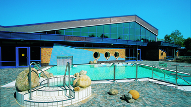 A swimming pool in the outdoor area.