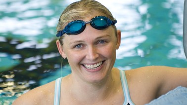 Young woman with swimming goggles.