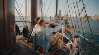 two people enjoying a half day trip on a sailing ship