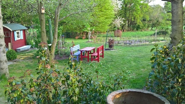 Rasenfläche mit Gartenhaus