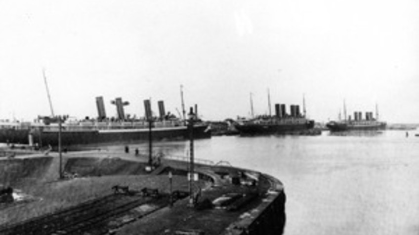 A steamer in a harbor.