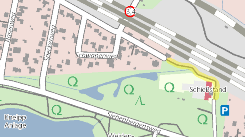 Der gelb markierte Bereich der Straße „Im Bruch“ wird erneuert und erleichtert zukünftig Radfahrenden die Fahrt auf diesem Abschnitt 