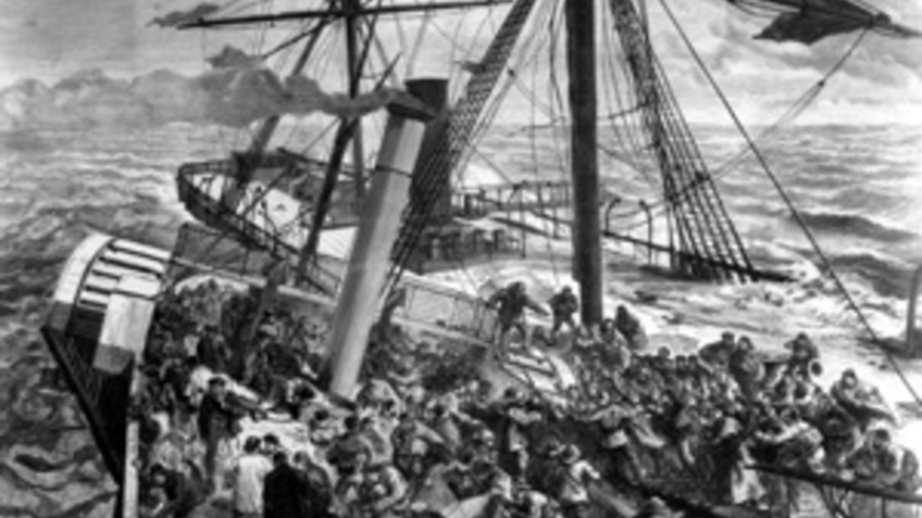 Historisches Bild mit einem Schiff.