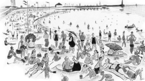 Der Stadtprospekt aus dem Jahr 1950 enthält eine Zeichnung, die auf das muntere Treiben im Weserstrandbad hinweist.