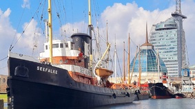 The Old Harbor in Bremerhaven with many museum ships