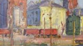 Das Foto zeigt ein frühes Gemälde von Paul Ernst Wilke aus dem Jahr 1921: Alter Hafen mit Großer Kirche