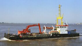 A ship with hydraulic dredger.