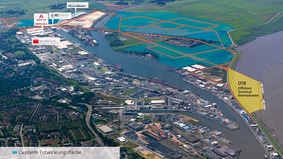 Der Bau des geplanten Offshore-Terminals in der Weser wird <br />durch neue Gewerbeflächen ergänzt.