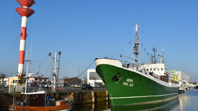 Das Museumsschiff FMS „GERA“ erstrahlt an seinem Liegeplatz am Fischkai in neuem Glanz.