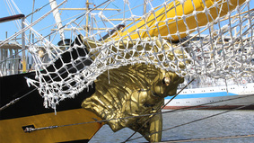 Figurehead on the bow of a sailing ship