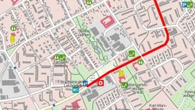 Vollsperrung der Fahrbahn Hans-Böckler-Straße entlang der roten Linie