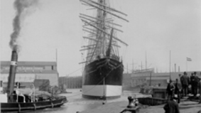 Historical image of a ship.