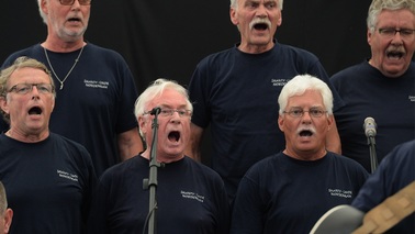 Men of a shanty choir are singing