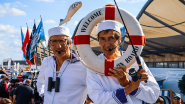 Two people dressed as sailors 