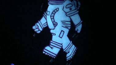 Spaceman figure on black background.